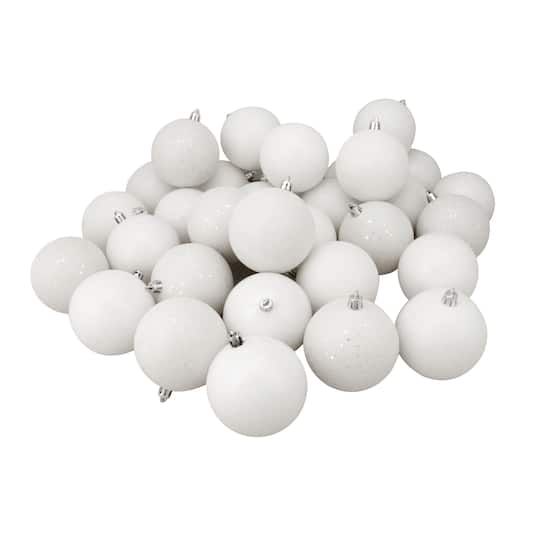 4-Finish Shatterproof Christmas Ball Ornaments 3.25" (80mm) - Winter White - 32ct
